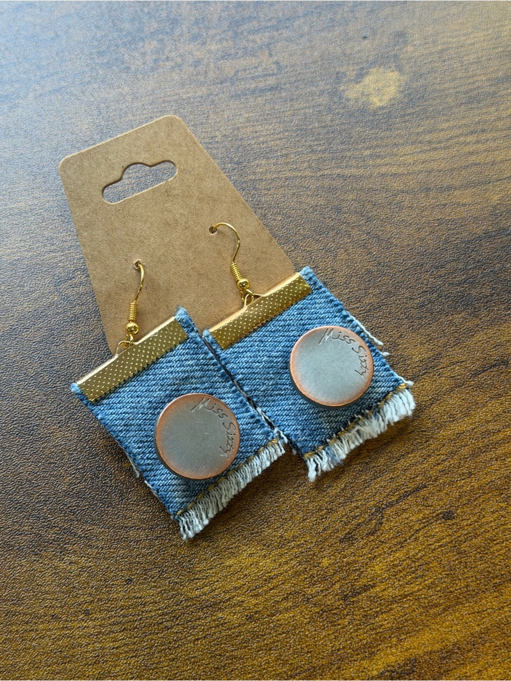 Miss Sixty Blue Denim Coin Fringe Drop Earrings